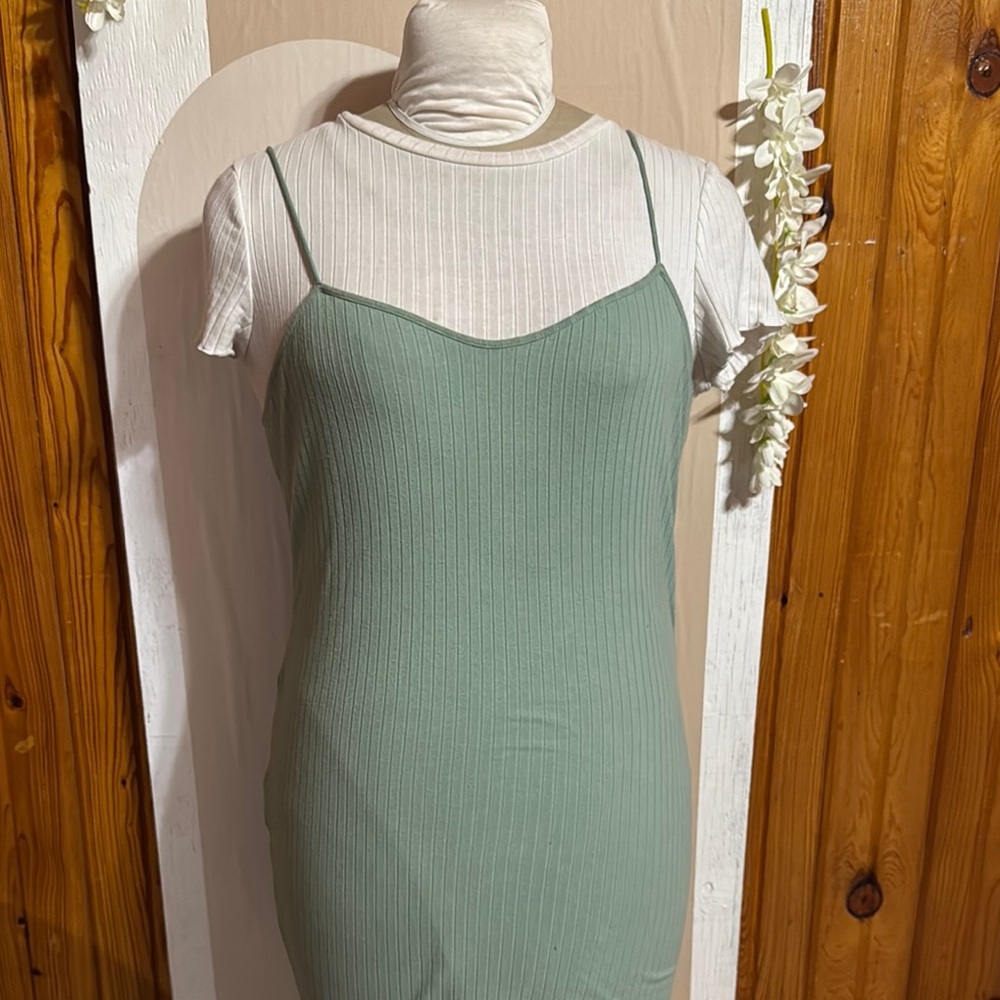 SHEIN Green Ribbed Mini Dress